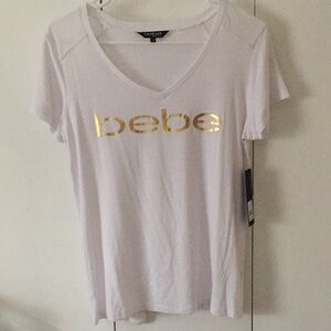 BEBE Tee Shirt- White & Gold - NWT